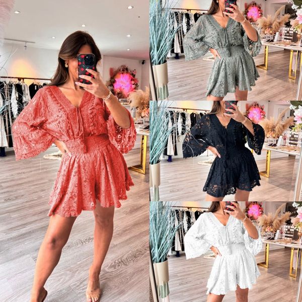 Women's Solid Color Lace V Neck Sleeveless Casual Suit main image 1