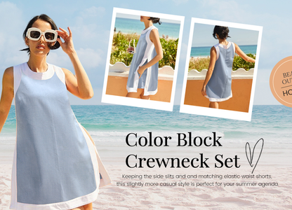 ⏰Hot Sale 50% OFF🎽Women's Casual Color Block Sleeveless Tops Matching Shorts🩳 with Pockets