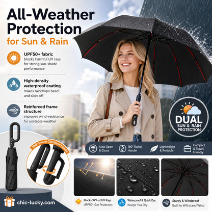 ⏳LAST DAY SALE ONLY ￡11.99!!🔥Foldable Auto-Open Umbrella – Stormproof, UV-Blocking Compact Umbrella for British Weather