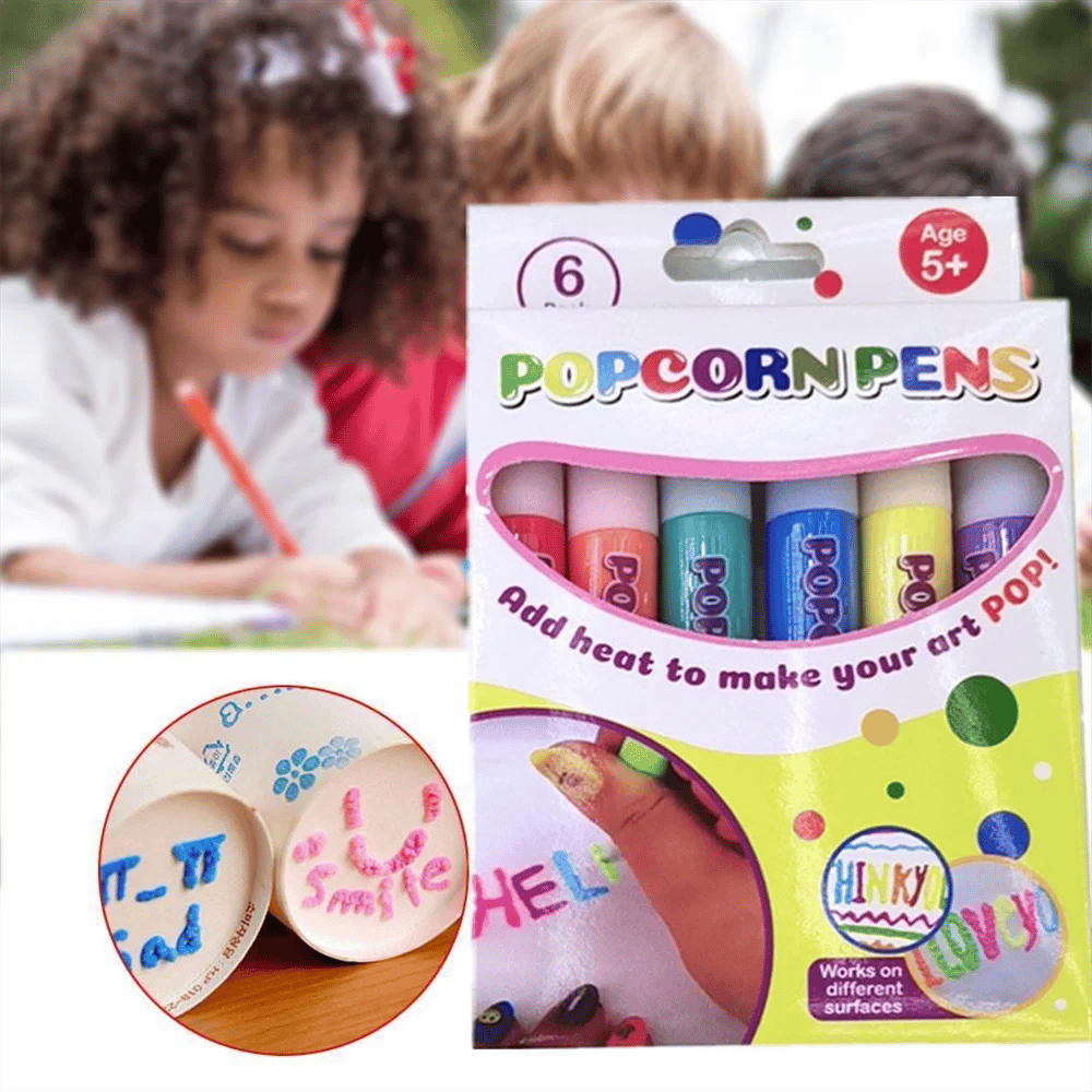 Magic Puffy Pens, DIY Bubble Popcorn Drawing Pens, Magic Puffy Pens for Kids, 6 Colors 3D Art Magic Puffy Penswith 3D Ink (1set)