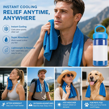 ⏰❄️Last Day Buy 1 Get 1 Free (Each only ￡3.99)☀️Cold Sweat Towel You Can Use Anywhere, Anytime! Reusable Soft Absorbent Cooling Portable