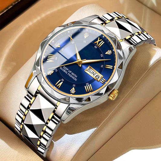 Two-Tone Stainless Steel Quartz Watch – Waterproof Luminous Wristwatch