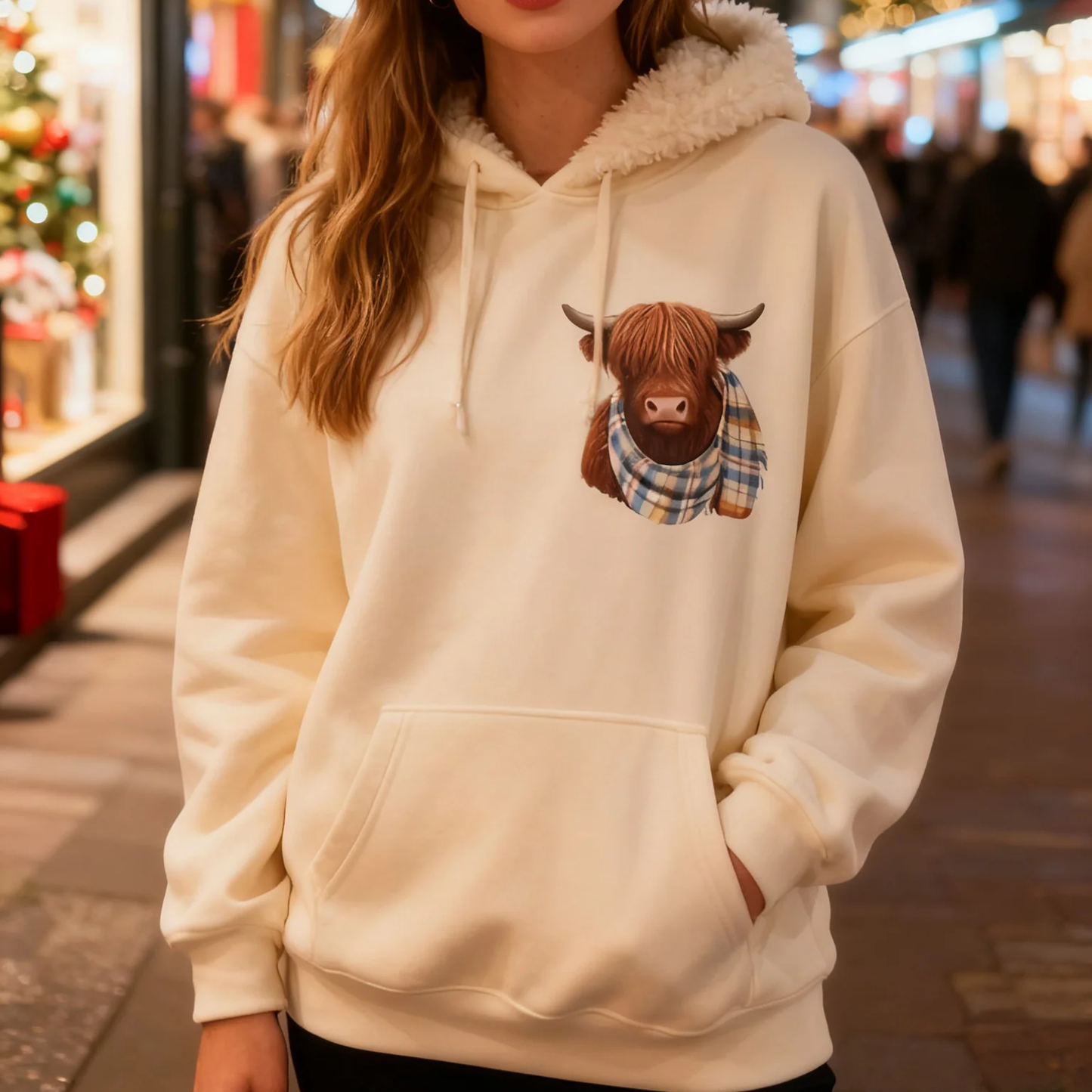 🎅CHRISTMAS SALE 50% OFF!!🎁🐄Cute Highland Cow Fleece Hoodie – Cozy Warm Hooded Sweatshirt for Women