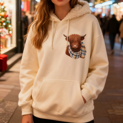 🎅CHRISTMAS SALE 50% OFF!!🎁🐄Cute Highland Cow Fleece Hoodie – Cozy Warm Hooded Sweatshirt for Women