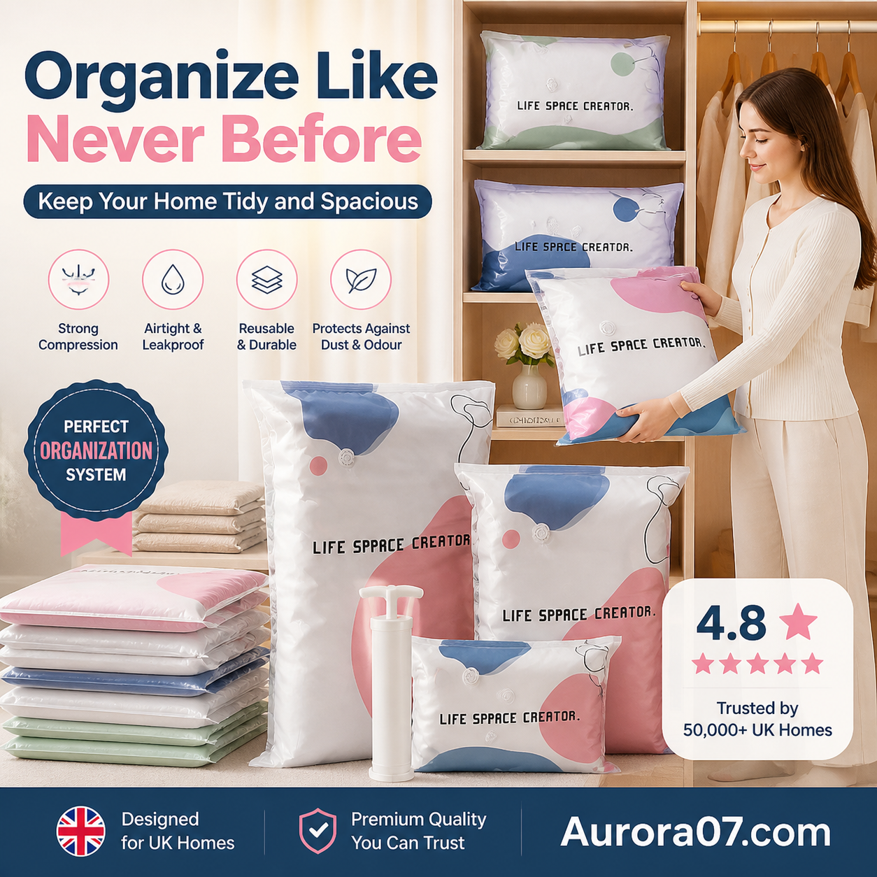 ⏳LAST DAY SALE ONLY £4.99!🏆🧳No-Pump Vacuum Storage Bags – Space-Saving Compression Bags for Clothes & Bedding