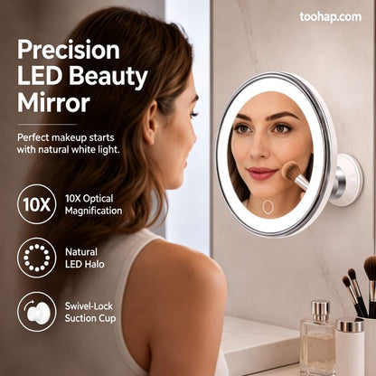 ⏳🔥LIMITED-TIME 50% OFF! ⏰💄10X Magnifying Makeup Mirror – LED Light & Suction Cup for Makeup and Skincare