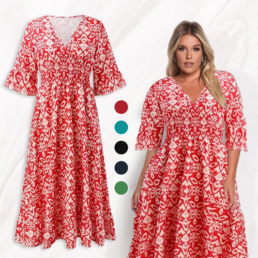 💖LAST DAY SALE 50% OFF💖Bohemian casual print V-neck waist wrap long dress