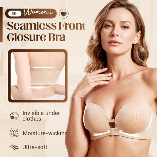 👙Last Day Special Price £9.99🤍Women’s Seamless Front Closure Strapless Bra, Ultra Soft Moisture-Wicking Invisible Everyday Bra