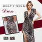 Woman’s Deep V-Neck Leopard Print Slit Dress