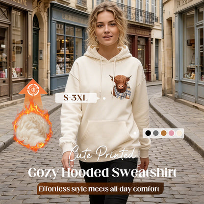 🎅CHRISTMAS SALE 50% OFF!!🎁🐄Cute Highland Cow Fleece Hoodie – Cozy Warm Hooded Sweatshirt for Women