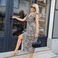 Woman’s Deep V-Neck Leopard Print Slit Dress