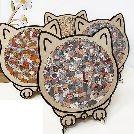 ⏳LAST WEEK SPECIAL PRICE: ￡10.99! 🐱135-PCS Morandi-Colored Cat Shaped Wooden Jigsaw Puzzle🎁