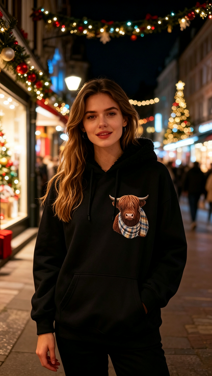 🎅CHRISTMAS SALE 50% OFF!!🎁🐄Cute Highland Cow Fleece Hoodie – Cozy Warm Hooded Sweatshirt for Women
