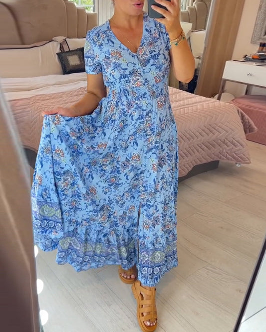 💃Hot Sale 48% OFF🔥 Free Shipping - Floral print v-neck dress