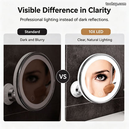 ⏳🔥LIMITED-TIME 50% OFF! ⏰💄10X Magnifying Makeup Mirror – LED Light & Suction Cup for Makeup and Skincare