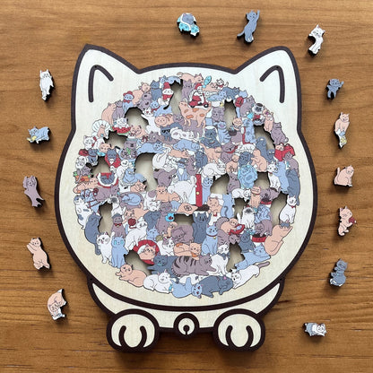 ⏳LAST WEEK SPECIAL PRICE: ￡10.99! 🐱135-PCS Morandi-Colored Cat Shaped Wooden Jigsaw Puzzle🎁