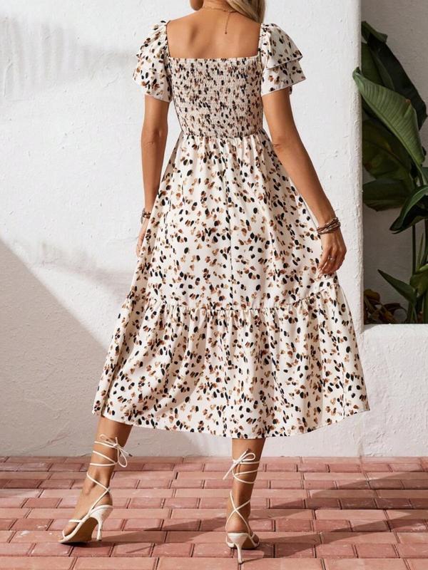 🌈2026 New Arrive Summer Hot Sale 50% OFF!✨Square Neck Floral Midi Dress – Smocked Bodice, Flowy Tiered Skirt🌸