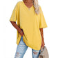 📢📢50% OFF !! ⏰Women's Casual Loose Plus Size V Neck T Shirts Summer Half Sleeve Tees Fit Cotton Tunic Tops