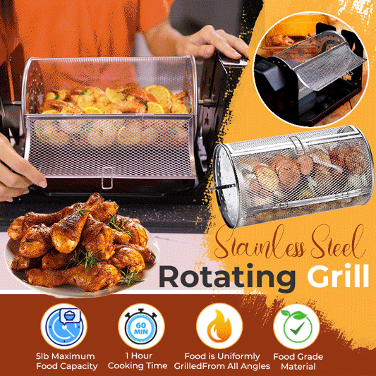 🔥Last Day Sale: Only ￡12.99!!⚡50K+ SOLD!🥩Stainless Steel Rotating Grill
