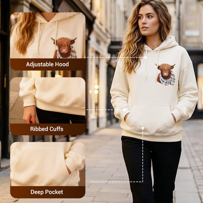 🎅CHRISTMAS SALE 50% OFF!!🎁🐄Cute Highland Cow Fleece Hoodie – Cozy Warm Hooded Sweatshirt for Women
