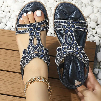 🔥Summer Hot Sale - Chic Floral Rhinestone Flat Sandals