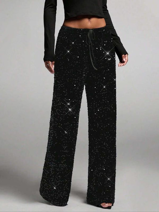 💖LAST DAY SALE 70% OFF🥰Women's Sequin Sparkle Wide Leg Pants with Elastic Waistband