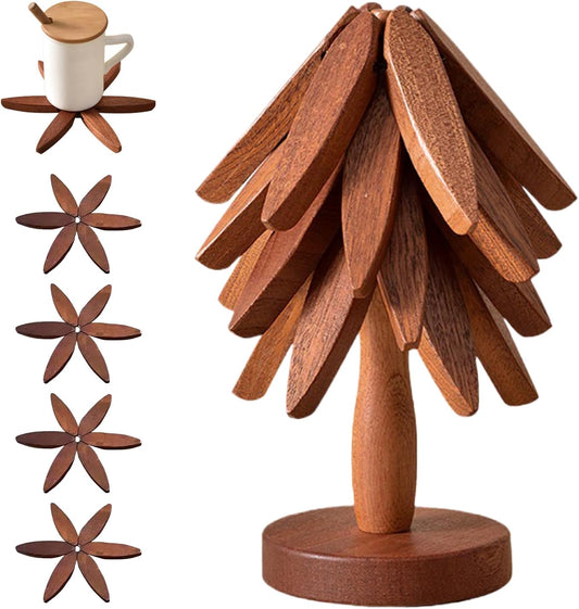 ✨Natural Tree Trivet Set - 4 * Trivets & 1 * Stand Like a Christmas Tree