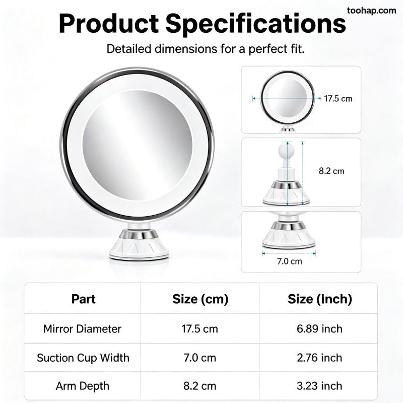 ⏳🔥LIMITED-TIME 50% OFF! ⏰💄10X Magnifying Makeup Mirror – LED Light & Suction Cup for Makeup and Skincare