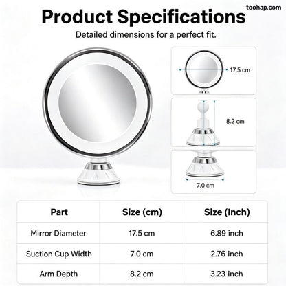 ⏳🔥LIMITED-TIME 50% OFF! ⏰💄10X Magnifying Makeup Mirror – LED Light & Suction Cup for Makeup and Skincare