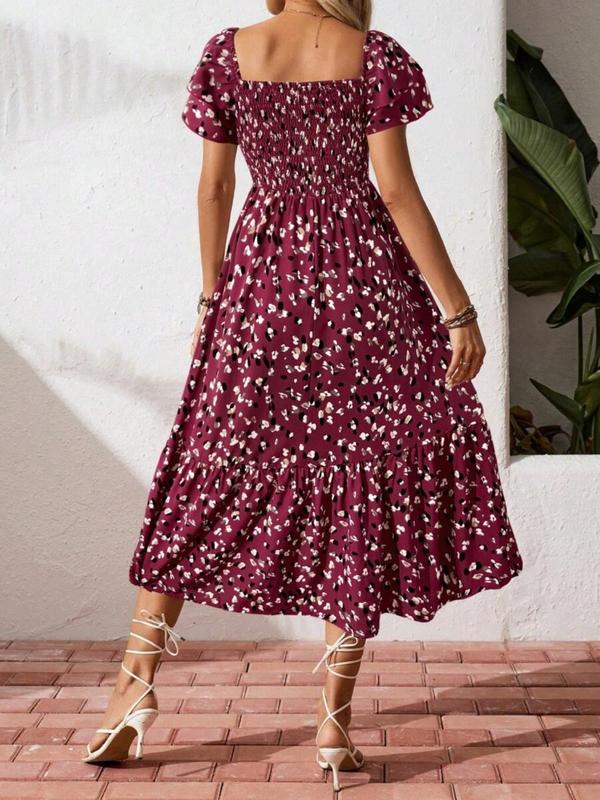 🌈2026 New Arrive Summer Hot Sale 50% OFF!✨Square Neck Floral Midi Dress – Smocked Bodice, Flowy Tiered Skirt🌸