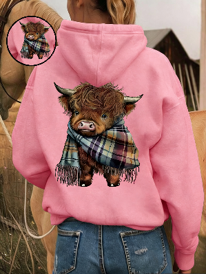 🎅CHRISTMAS SALE 50% OFF!!🎁🐄Cute Highland Cow Fleece Hoodie – Cozy Warm Hooded Sweatshirt for Women