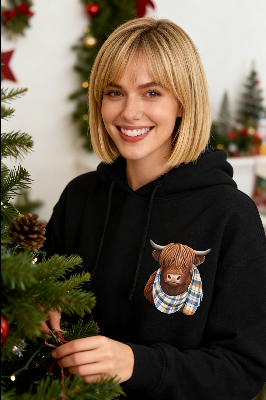 🎅CHRISTMAS SALE 50% OFF!!🎁🐄Cute Highland Cow Fleece Hoodie – Cozy Warm Hooded Sweatshirt for Women