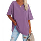 📢📢50% OFF !! ⏰Women's Casual Loose Plus Size V Neck T Shirts Summer Half Sleeve Tees Fit Cotton Tunic Tops