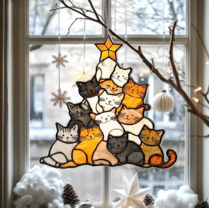 🎄Early Sale 49% OFF😻Cat Christmas Tree Suncatcher Ornament