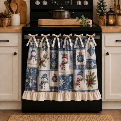 🎄 Hurry — Limited Time 50% OFF 🎅 Christmas Print Oven Door Curtain with Ruffle Lace Trim & Festive Bow – Holiday Kitchen Decoration