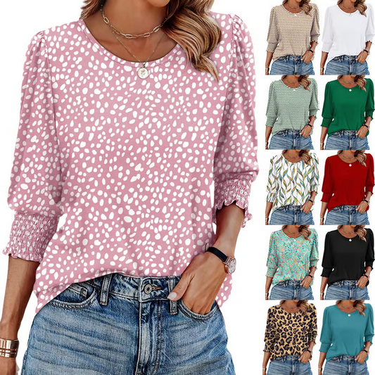 ☀️Summer Hot Sale 50% OFF🌼Blouses for Women Dressy Casual 3/4 Length Sleeve Tops with Smocked Cuffs