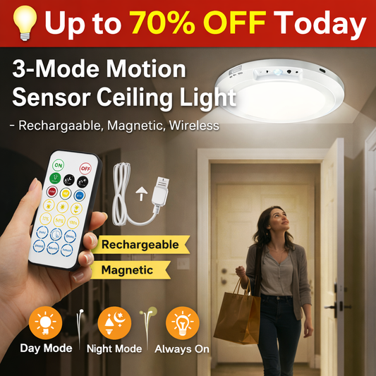 🔥⏳LAST DAY SALE ONLY ￡13.99!!💡3-Mode Motion Sensor Ceiling Light – Rechargeable, Magnetic, Wireless