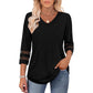 🔥2025 New Womens 3/4 Length Sleeve Tops Trendy V Neck T Shirts