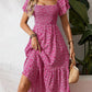 🌈2026 Summer Hot Sale 50% OFF!✨Square Neck Floral Midi Dress – Smocked Bodice, Flowy Tiered Skirt, Romantic 🌸