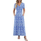 👗2026 Summer Hot Sale 49% OFF🌈 Women's V neck Ankle Length Floral Print Beach Long Flowy  Maxi Dress with Pockets🎀
