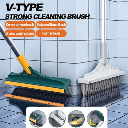 Voalsz Floor Scrub Brush, 3 in 1 Floor Scrub Brush with 54-in Adjustable Long Handle and Scraper Heavy Duty Stiff Bristle Floor Scrubber for Cleaning Shower Bathroom Kitchen Patio Garage Pool Wall and Deck, Orange&White