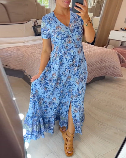 💃Hot Sale 48% OFF🔥 Free Shipping - Floral print v-neck dress