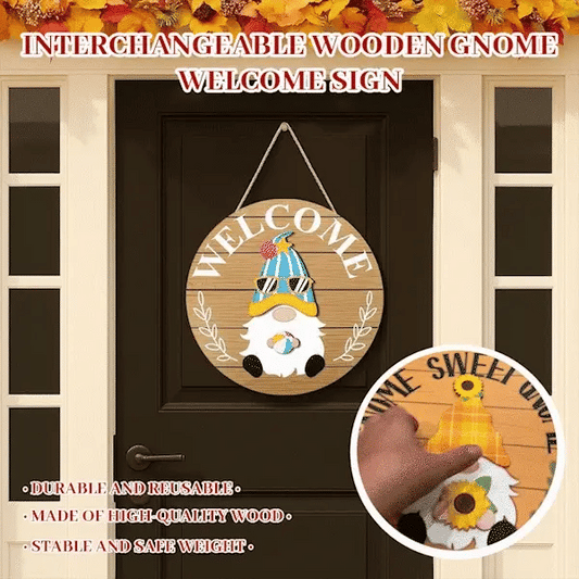 Season Promotion🌟Your Year-Round Festival of Creativity!🎄Interchangeable Wooden Gnome Welcome Sign🎈