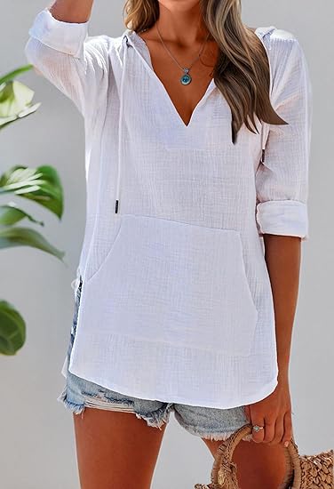 🏝️Summer Hot Sale 50% OFF👗Women's Beach Pocketed Hooded Shirt Top
