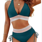 🔥Last Day Special Price £12.99!!💥👙High Waisted Tummy Control Color Block Bikini Sets