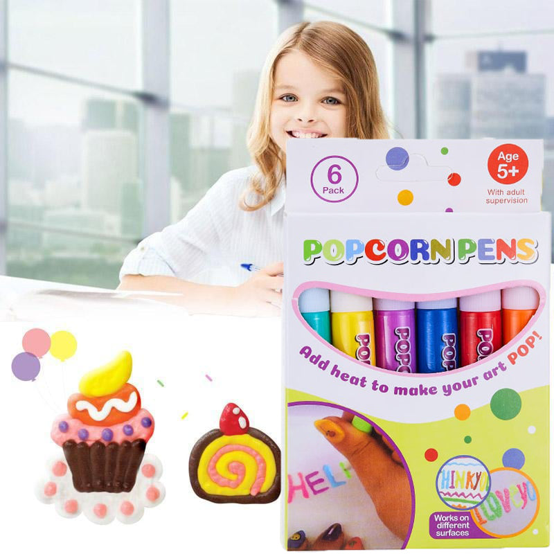 Magic Puffy Pens, DIY Bubble Popcorn Drawing Pens, Magic Puffy Pens for Kids, 6 Colors 3D Art Magic Puffy Penswith 3D Ink (2Set)