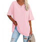 📢📢50% OFF !! ⏰Women's Casual Loose Plus Size V Neck T Shirts Summer Half Sleeve Tees Fit Cotton Tunic Tops
