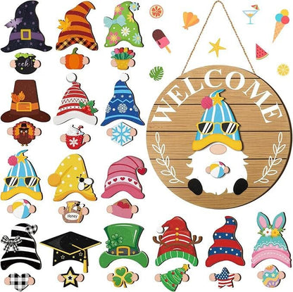 Season Promotion🌟Your Year-Round Festival of Creativity!🎄Interchangeable Wooden Gnome Welcome Sign🎈