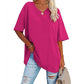 📢📢50% OFF !! ⏰Women's Casual Loose Plus Size V Neck T Shirts Summer Half Sleeve Tees Fit Cotton Tunic Tops