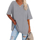 📢📢50% OFF !! ⏰Women's Casual Loose Plus Size V Neck T Shirts Summer Half Sleeve Tees Fit Cotton Tunic Tops